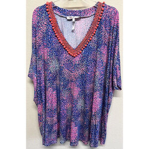 Nanette Lepore Swim Cover Up Beaded Pink Multicolor Tunic Size XS Oversized